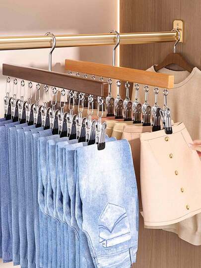 Clip-On Pants Hangers For Wardrobe, Holds 10/12 Pairs Of Pants, Jeans, Hats, Shorts& Socks, Space-Saving, Suitable For Wardrobe Storage Hooks, Wardrobe Organizer Solution, Wardrobe Space Saver, Multi-Pair Hanger, Space-Saving Wardrobe