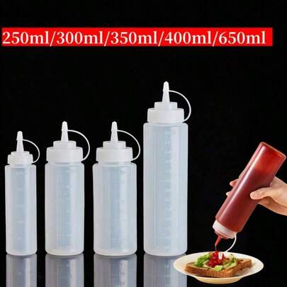 1pc Plastic Pointed Squeeze Seasoning Bottle - With Leak Proof Lid And Scale Line, Squeeze Sauce Bottle Tomato Salad Dressing, Suitable For Tomato Sauce, Mustard, Oil, Salad, Etc., Plastic Seasoning Squeeze Bottle, Easy To Clean Squeeze Bottle, Ingredient Bottle, Seasoning Bottle, Salad Bottle, Cooking Accessories, Baking Supplies, Kitchen Supplies, Gifts For Women, Gifts For Men, Multiple Sizes (250ml/300ml/350ml/400ml/650ml)