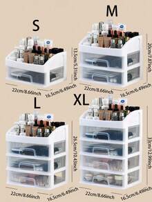 1-4层大容量抽屉式化妆品收纳盒，塑料化妆品收纳盒，口红盒，办公用品收纳盒，珠宝盒，适用于浴室、卧室等场所，大容量 - 白色 - 查看 3