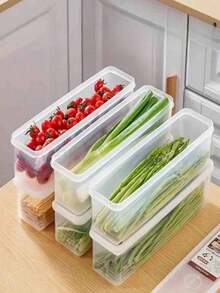 Bộ 4 hộp đựng thực phẩm hình chữ nhật, hộp nhựa tái sử dụng dùng trong tủ lạnh, thích hợp để đựng hành lá, rau mùi tây, ngò, tỏi, mì, trứng, v.v., có nắp đậy, có thể rửa bằng tay, vật dụng thiết yếu trong nhà bếp, sản phẩm tuyệt vời cho mùa tựu trường. - Nhiều màu - Xem 5