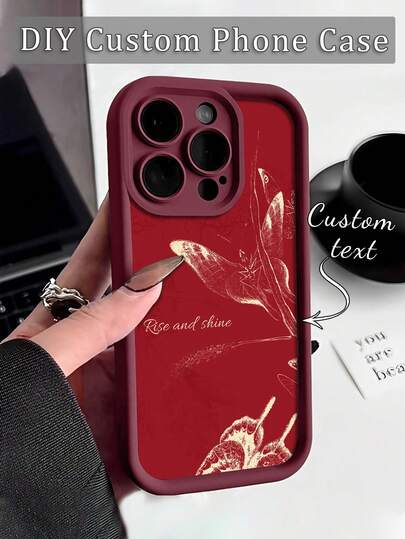 1pc Customized Text, Vintage Red & Gold Butterfly Pattern TPU Thickened Bumper Full Coverage Shockproof Silicone Lens Protective Case, Compatible With Samsung And Apple 17/17Pro/17ProMax/17Air/16/16Pro/16ProMax/16Plus/15/15Plus/15Pro/15ProMax/14/14Plus/14Pro/14ProMax/13/13Pro/13ProMax/12/11 Phone Accessories, Premium Protective Cover