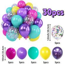 60个金属亮片气球 - 粉色、蓝色、紫色乳胶气球，带有彩色亮片装饰，适用于婴儿派对、生日、婚礼、迎新派对和各种庆祝活动装饰，包括装满亮片的气球、闪亮表面气球、生日气球、室内外派对装饰气球。 - 6個顏色 - 查看 9