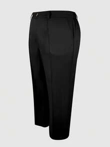 (Sin cinturón) Pantalones elegantes de oficina y uso diario de unicolor con bolsillos, talla grande, color negro, para primavera - Negro - Ver 5