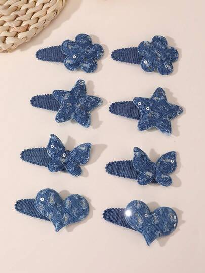 8pcs/Set Girls Butterfly, Star, Heart Hair Clips Assorted Set, Suitable For Daily Decoration