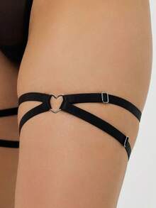 2 piezas Ligas elásticas ajustables antideslizantes con forma de corazón, bandas para el muslo de estilo gótico Y2K negras para mujeres - A - Ver 5