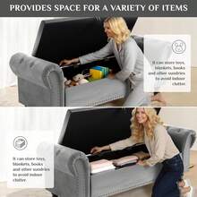 Ottoman Storage Bench,Sofa Bench,Foot Rest Stool,Velvet End Of Bed Bench,Storage Box With Lid, Entryway Bench,168 KG Load Capacity - Light Grey - View 6