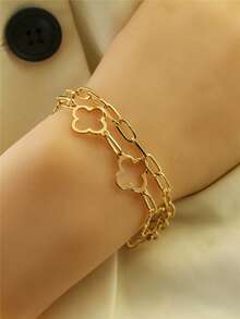 1条时尚七花双层手链，适合女性日常佩戴和作为礼物 - 金黃色 - 查看 4