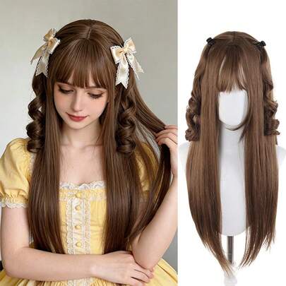 Lolita Style Hairstyle High-Level Double Ponytail Headgear Cosplay Wig Woman Cute Anime Wig Long Curly Hair For Halloween