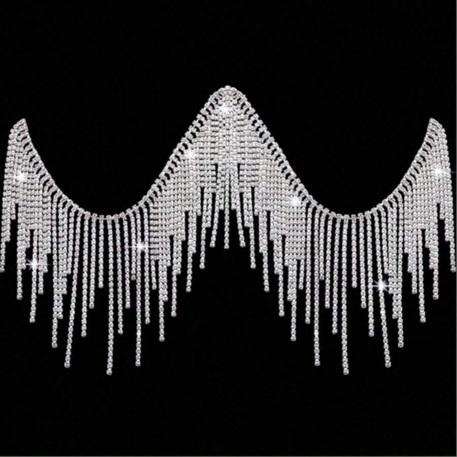 1 yarda Colección de adornos de lujo con flecos de cadena de cristal, lentejuelas y aplicaciones florales de cristal brillante - Flecos, encaje, cadena de cristal, cadena de cristal y ribete de cristal para vestidos de novia, vestidos de noche, vaqueros, disfraces de escenario, ropa de novia, atuendos de graduación, cosplay, moda de festival y accesorios de decoración de ropa DIY - 90 centímetros - Ver 1