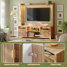 EnHomee 70" W TV Stand With LED Lights & Charging Station, Wall Unit Entertainment Center With 4 Storage Shelves & 2 Cabinet Doors For Living Room - 橡木 - 查看 7