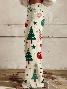 Women's Full-Body Christmas Print Wide Leg Jeans - Slim-Fit Cowgirl Pants With 3D Holiday Print, Wide-Stance For All-Season Wear, Machine Washable (Style 191) - Elegant For S - Multicolor - View 3