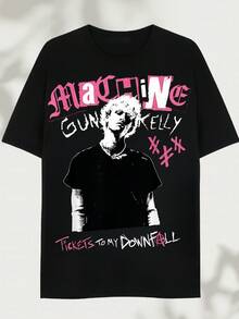 Camiseta do £lbum "2026: Tickets To My Downfall" - Roupa unissex para f￣s de rap, produto oficial do MGK, camiseta unissex com estampa de banda de rock - Camiseta estampada - Feita de puro algod￣o, macia e respir£vel, adequada tanto para homens quanto para mulheres. ￉ uma camiseta casual perfeita para todas as esta￧￵es e uma lembran￧a estilosa. Ideal para uso di£rio, entusiastas da moda urbana e amantes da m￺sica. - Preto - Ver 1