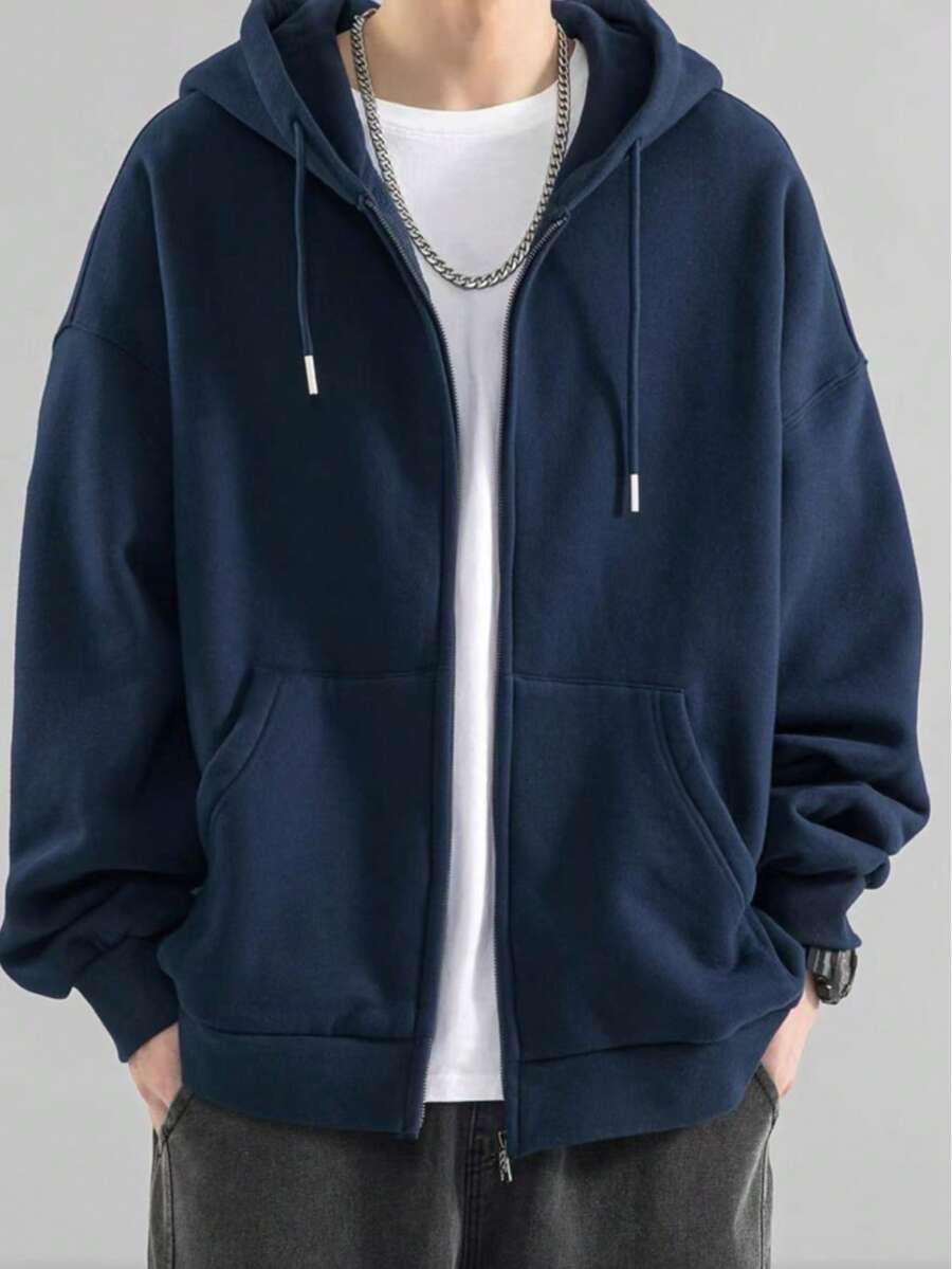 Fleece Jacket With Kangaroo Pocket, Winter Sweatshirt With Zipper, Open Or Closed - Royal Blue - View 1