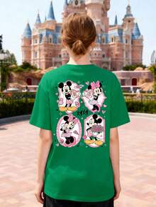 Disney Mickey & Minnie Mouse Valentine's Day "XOXO" Graphic Women's Short Sleeve T-Shirt Sweet & Romantic Casual Top - Vert - Voir 3