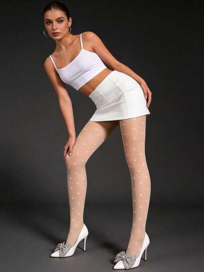 1pc 30D Large Polka Dot Jacquard Sheer Pantyhose, Elastic Thin Tights For Women, Fashionable & Cute Leggings, Vintage Sexy Stockings, Suitable For Halloween, Christmas, Spring/Summer