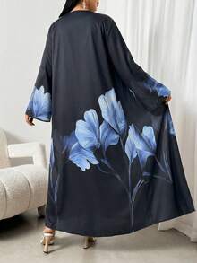 Women's Elegant Floral Print Arabic Abaya - Multicolor - View 3