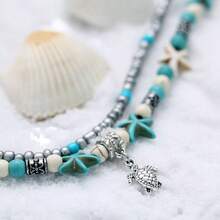 Blue Starfish Anklet Women Multilayer Charm Beads Sea Handmade Boho Anklet Foot Jewelry - Style 06 - View 6