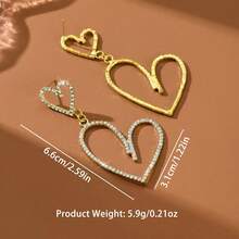 1 Pair Versatile Elegant Sparkling Crystal Heart Pendant Design Earrings, Suitable As Eid Gift, Wedding Party And Daily Wear For Women - Heart Earrings - View 7
