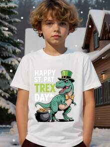 Camiseta de algodón con estampado de trébol irlandés de la suerte para niños pequeños/preadolescentes, temática de T-Rex, San Patricio 2026, con seis y siete tréboles. Camiseta del Día de San Patricio. Camiseta con trébol de la suerte y meme 67. Camisetas negras con temática de T-Rex. Camiseta con duendes que dicen 6, 7, seis y siete. Ideal para fiestas divertidas del Día de San Patricio. Con elementos de tréboles de la suerte. El mejor regalo para el Día de San Patricio, Carnaval, Día de juegos, Feliz Pascua, Cumpleaños. Camisetas navideñas que les encantan a los niños preadolescentes: estampado de T-Rex. Camiseta para niños pequeños y preadolescentes, 67 irlandés para niños, divertido estampado de juegos. Camiseta deportiva de algodón con cuello redondo, informal y cómoda. Ropa infantil para el Día de San Patricio. - Blanco - Ver 1