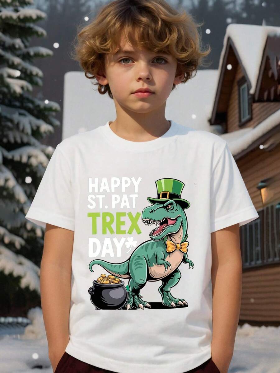 Camiseta de algodón con estampado de trébol irlandés de la suerte para niños pequeños/preadolescentes, temática de T-Rex, San Patricio 2026, con seis y siete tréboles. Camiseta del Día de San Patricio. Camiseta con trébol de la suerte y meme 67. Camisetas negras con temática de T-Rex. Camiseta con duendes que dicen 6, 7, seis y siete. Ideal para fiestas divertidas del Día de San Patricio. Con elementos de tréboles de la suerte. El mejor regalo para el Día de San Patricio, Carnaval, Día de juegos, Feliz Pascua, Cumpleaños. Camisetas navideñas que les encantan a los niños preadolescentes: estampado de T-Rex. Camiseta para niños pequeños y preadolescentes, 67 irlandés para niños, divertido estampado de juegos. Camiseta deportiva de algodón con cuello redondo, informal y cómoda. Ropa infantil para el Día de San Patricio. - Blanco - Ver 1