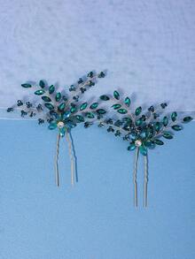 3pcs Crystal Hair Comb & Hairpin Set, Orange Formal Dress Updo Accessories, Olive Green Woodland Style Gothic Dark Bride Wedding Decor - màu xanh lá - Xem 3