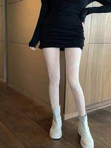 1件装女士黑色/白色花卉藤蔓网纱裤 - 白色 - 查看 3