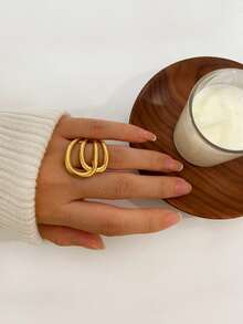 1 chiếc nhẫn thép không gỉ hình trái tim rỗng tròn bất đối xứng, mạ vàng 18K, chống thấm nước, kiểu dáng thời trang mới, phù hợp cho đeo hàng ngày, tụ họp, tiệc tùng, chụp ảnh đường phố. - Nhẫn hình bầu dục không đều - Xem 11