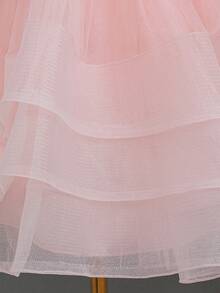 Children's Princess Dress, New Girls' Party Dress, Puff Sleeves, Bow Tie, Handmade Beaded, Tulle Puffy Skirt Dress, Little Girl Flower Girl Wedding Piano Recital Dress - Pink - View 8