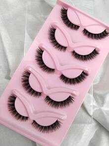 1/5 Pairs False Eyelashes Cat Eye Lashes Manga Lashes Natural Look Soft Wispy Cross Long Winged End Eye Elongated Eyelashes - Black - View 7