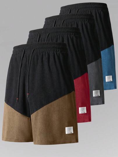 1pc Boyfriend Style Men's Soft Breathable Running & Fitness Workout Shorts, Contrast Color Corduroy