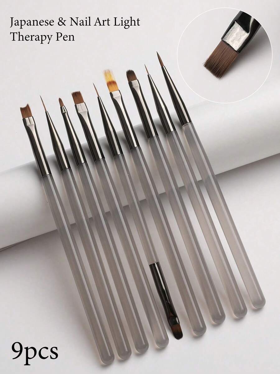 9件套灰色系日式美甲笔套装，包含：美甲刷、勾线笔、双头笔、雕塑笔、UV凝胶笔、渐变笔，适合美甲沙龙和家庭使用。 - 淺灰色 - 查看 1