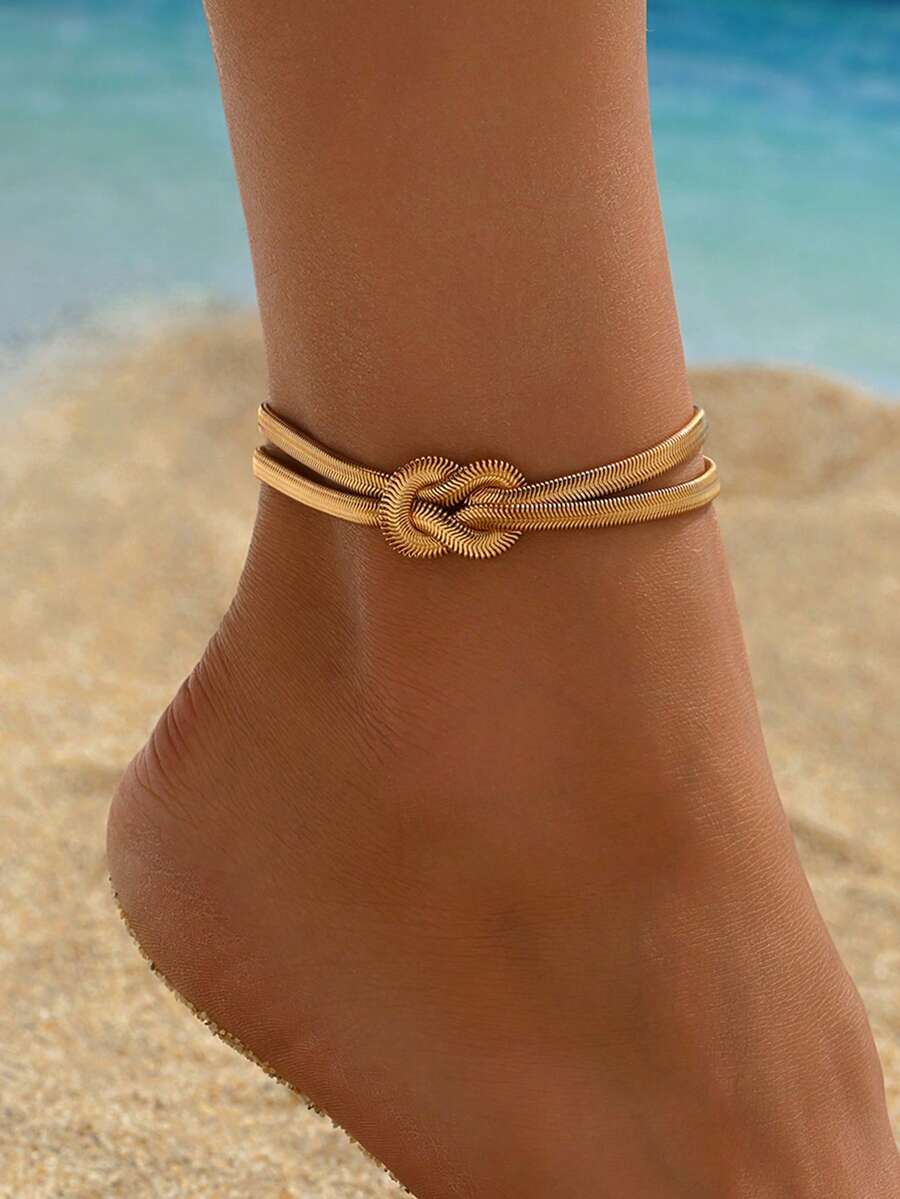 1pc Minimalist Versatile Thick Snake Chain Metal Design Women Fashion Anklet Jewelry, Suitable For Daily Outfit, Beach, Travel, Party - Multicolor - View 1