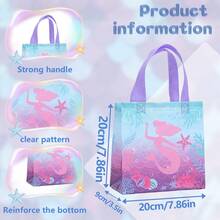 6/12/24pcs Mermaid Series Ocean Theme Non-Woven Fabric Gift Bags, Seahorse & Starfish Print Party Gift Packaging Bags, Portable Tote Bags With Handles For Shopping Mall, Beach Picnic, Island Travel, Happy Birthday - 9033 - View 4
