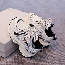 1双 2026 儿童复古休闲厚底运动鞋 - 黑與白 - 查看 4