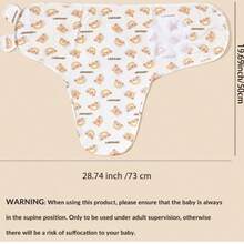 1pc Infant Soft & Cozy Bear Pattern 100% Cotton Anti-Startle Swaddle Blanket, Adjustable Hook And Loop Wrap Suitable For Newborn Daily Use - Multicolor - View 2