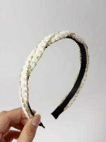 1条女士黑金线编织发带，优雅秋冬编织发带，略微凸起的皇冠设计使脸型看起来更小，适合日常佩戴、派对和晚宴。 - 白色 - 查看 8