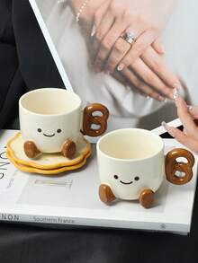 一套陶瓷娃娃脚拿铁杯碟，拉花杯，燕麦早餐杯，优雅的家用/办公拿铁/茶杯，情人节、母亲节、感恩节咖啡爱好者礼物 - 彩色 - 查看 8