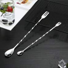 Muỗng khuấy cocktail bằng thép không gỉ 410, muỗng pha chế cán dài, muỗng múc đá, muỗng trà sữa xoắn ốc hai đầu, muỗng pha chế. - Xem 4