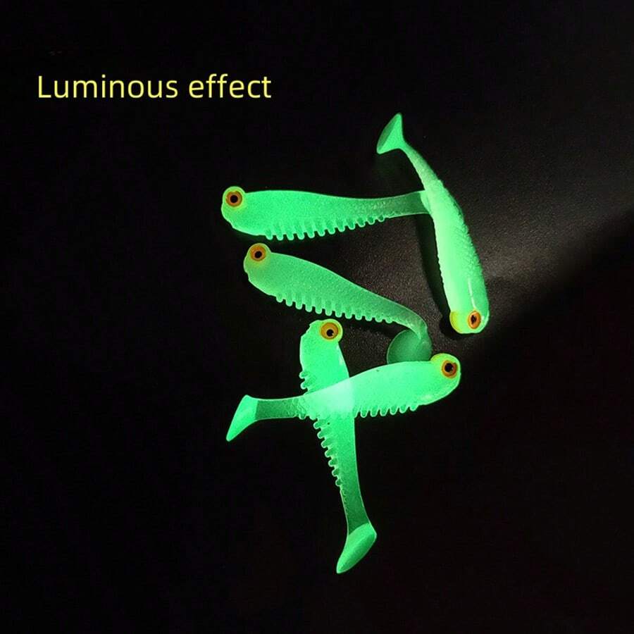 Mồi mềm 5cm/1.97in, Mồi câu cá phát sáng trong bóng tối, Mồi cá đuôi chữ T sống động như thật, Mồi sinh học, Mồi mềm thân mềm, Dụng cụ câu cá, Người đam mê câu cá, Quà tặng Phục sinh, Mùa xuân, Mùa hè, Quà sinh nhật