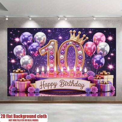 Pancarta de celebración del 10º aniversario - Decoraciones de fiesta de poliéster, adecuadas para el hogar, el jardín, el estudio y eventos al aire libre, disponibles en múltiples colores. Puede elegir entre varios estilos y tamaños.