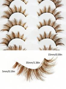 Asiteo 7对蓬松棕色假睫毛，透明睫毛柄，隐形睫毛带，交叉卷翘狐狸眼效果仿貂毛假睫毛，自然蓬松妆容，条状假睫毛 - 棕色 - 查看 6