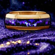 8mm Men's Fashionable Stainless Steel Ring, Orion Nebula Golden Ring, Space Ring, Engagement And Wedding, Polished, Dome, Comfortable Fit, Anniversary Gift - Gold-edged Starry Blue - View 10
