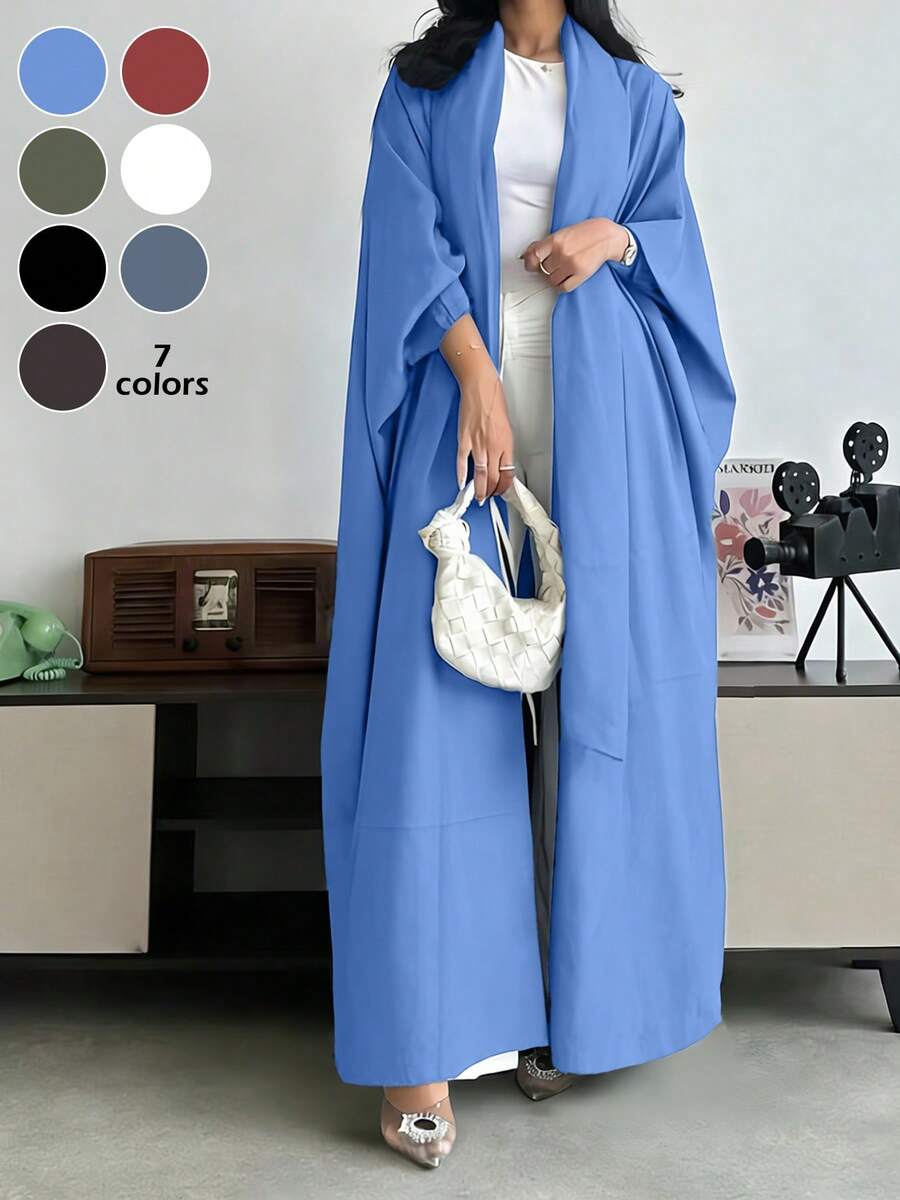 Áo choàng Kaftan Jalabiya tay dài, vai rớt, thanh lịch dành cho nữ, được làm từ vải dệt không co giãn, không kèm khăn choàng. - Màu xanh lam - Xem 1