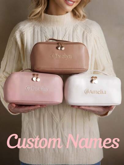 Embroidered Leather Makeup Bag, Large Capacity Cosmetic Bag, Bridesmaid Gifts Bag, Bridal Party Gifts, Makeup Organizer, Woman Toiletry Bag, Cosmetic Bag, Bridal Shower Gift, Make Up Bag, Toiletry Bag, Bridesmaid Gift, Travel Accessories, Personalized Gift, Personalized Gifts, Leather Makeup Bag, Bridesmaids Gifts, Party Bag, Makeup Bag For Her, Personalized Gifts, Urban Chill,New Year Glamour