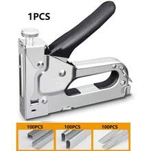 1pc 3-In-1 Heavy Duty Manual Staple Gun Set, U/T/Door Shape Nails, Includes 300 Or 600 Nails, Suitable For Furniture, Decoration, Woodworking, Doors And Windows Material Fixing - Silver - View 16