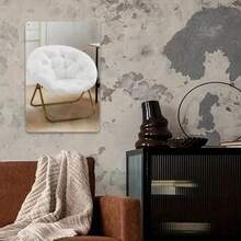 1pc Iron Sheet Painting Signboard Metal Sign 20*30cm Wall Decoration, Cozy White Faux Fur Saucer Chair With Gold Metal Frame Stylish Accent Chair For Bedroom Living Room Dorm Home Office Metal Decorative Chair Hanging On The Wall - 1PC - 查看 11