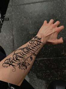 临时纹身，酷炫逼真的莲花纹身贴纸，时尚成人假纹身，男女皆宜，可遮盖疤痕和伤口，为您的肌肤增添花香，适用于腰部、手臂等部位，做工精致。 - 黑色 - 查看 2