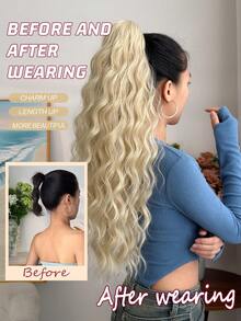 24英寸金色波浪形合成马尾假发，耐热纤维，适合女孩和女士日常佩戴 - 彩色 - 查看 11