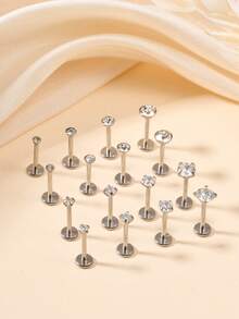 2颗G23钛金属唇钉，男女通用，18G透明钻石CZ唇钉，唇部穿刺饰品，顶部镶嵌立方氧化锆，尺寸可选2mm、2.5mm、3mm、4mm - 銀色 - 查看 1