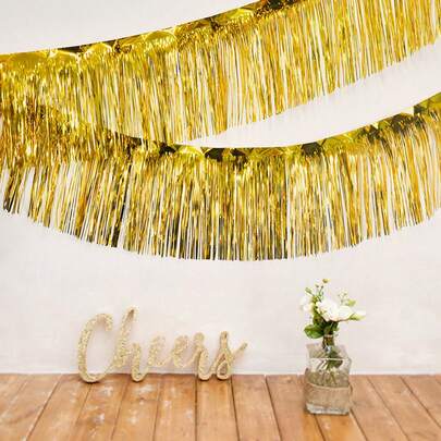 1 Set Metallic Foil Fringe Curtain, Backdrop Shimmer Drape, Tassel Garland, Suitable For Parade Floats, Bridal Showers, Weddings, Birthdays, Hanging Floral Wreath Banners, Valentine's Day, Engagement, Party Backdrops, Graduation, Halloween, Bachelorette, Anniversary Decor, Shiny Aluminum Foil Tassel Wall Curtain